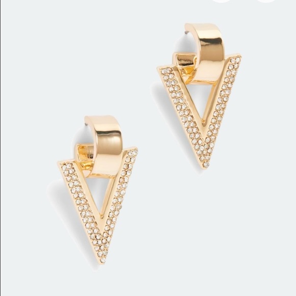 Vince Camuto Jewelry - Vince Camuto Signature V Gold Tone and Glass Stone Earrings